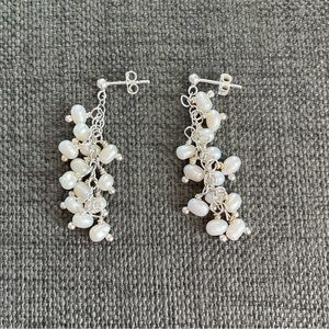 NWT Cascading Natural Freshwater Pearl Sterling Silver Earrings